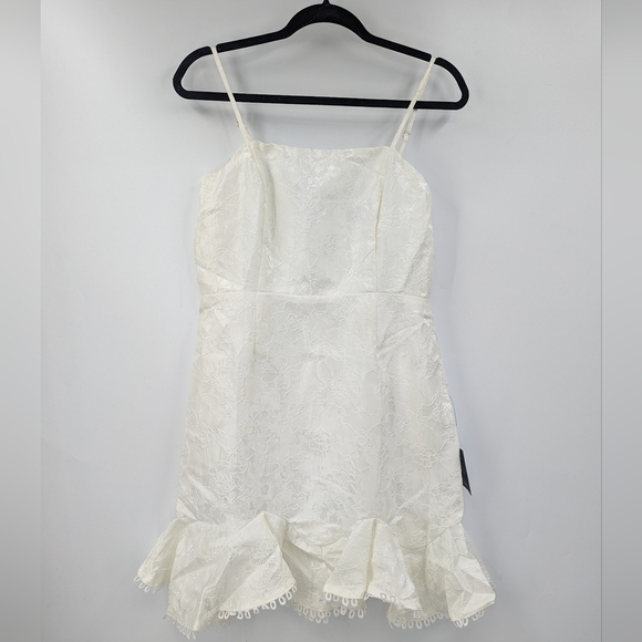 NWT LULU'S Soiree Bound Jacquard Ruffle Spaghetti Strap Mini Dress - Picture 1 of 7